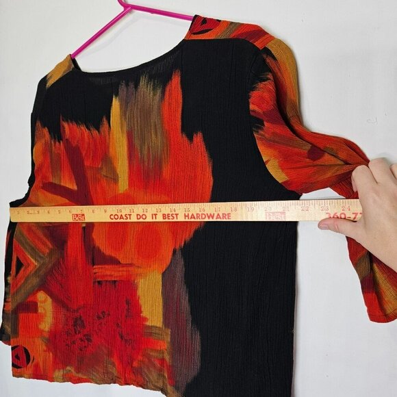 Paradiso Large Button-Down Cropped‎ Blouse Abstract Pattern Crepe High Low Hem - Picture 9 of 10